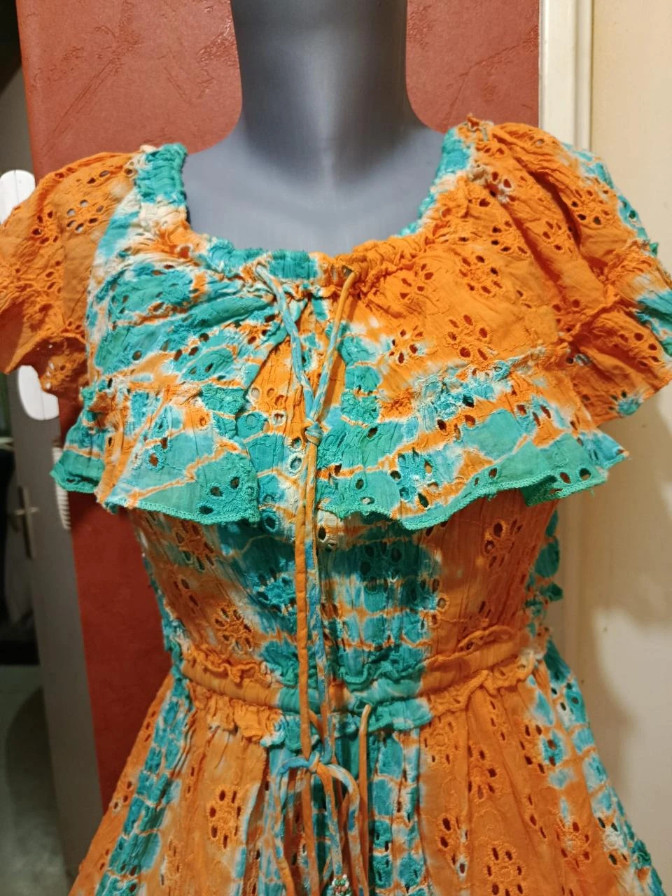 Unique asymmetric 2-in-1 dress with English embroidery, vintage chic, extremely rare size – photo 3